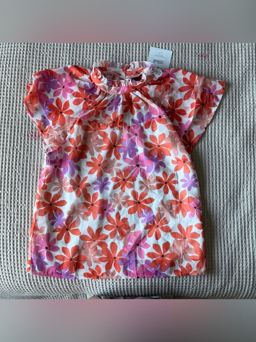Coco + Carmen Mock Nevk Floral Blouse with Orange & Pink Blossoms